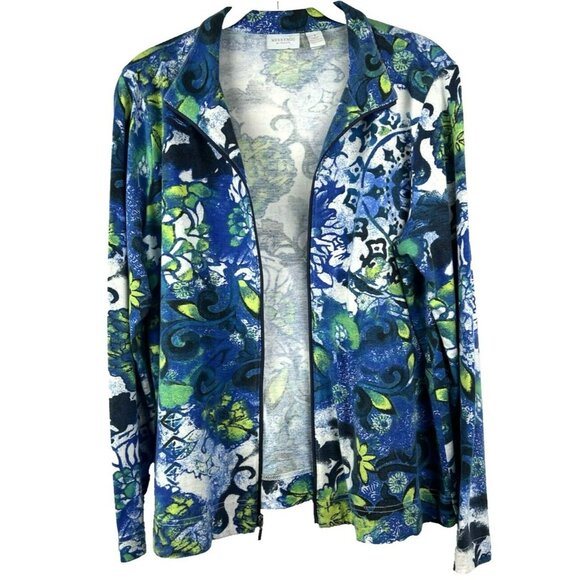 Chicos Women's Jacket Size Medium Blue Green 100% Cotton Full Zipper Colorful - Picture 3 of 5